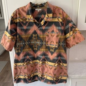 Frye and Co. Short Sleeve Aztec Print Button Down Shirt Size XXL
